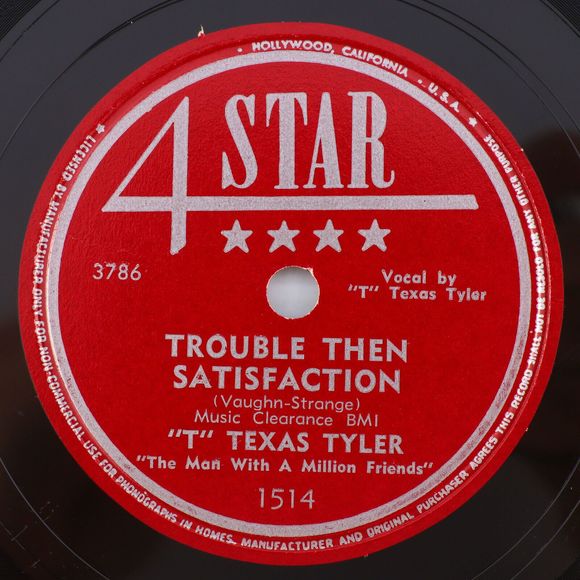 T. Texas Tyler Trouble Then Satisfaction / Mona Lisa 1950 10" 78 rpm Record 1514 - Picture 1 of 16